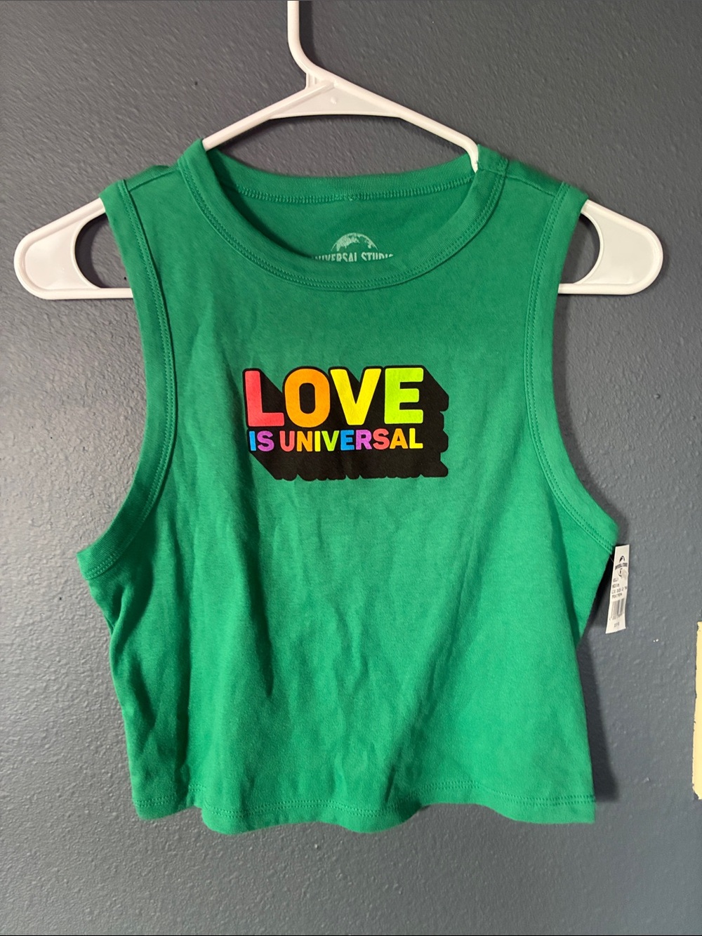 Green Crop Tank Top with 'LOVE Is Universal' Graphic